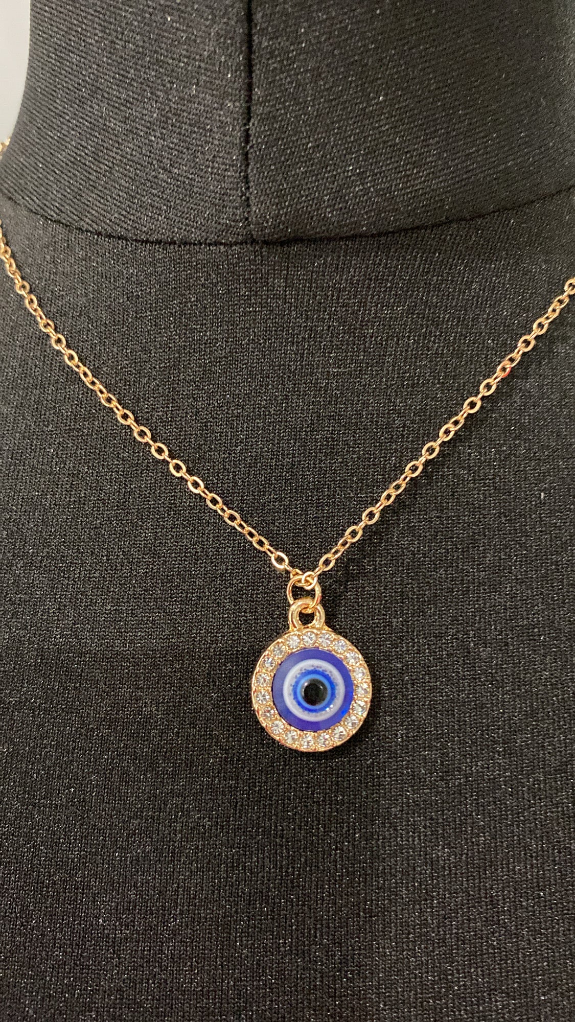 Gold Round Diamante Evil Eye Necklace