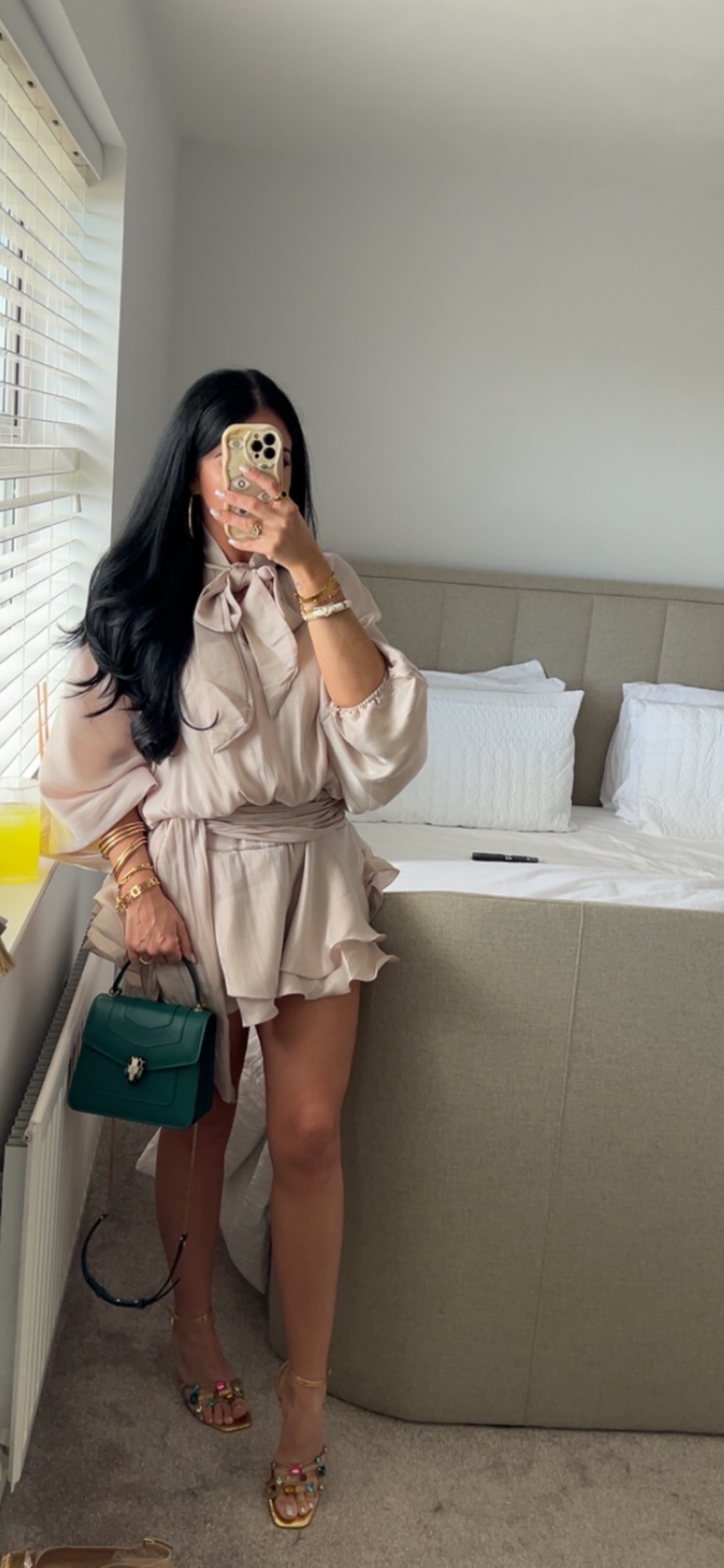 Metallic Pussy Bow Dress