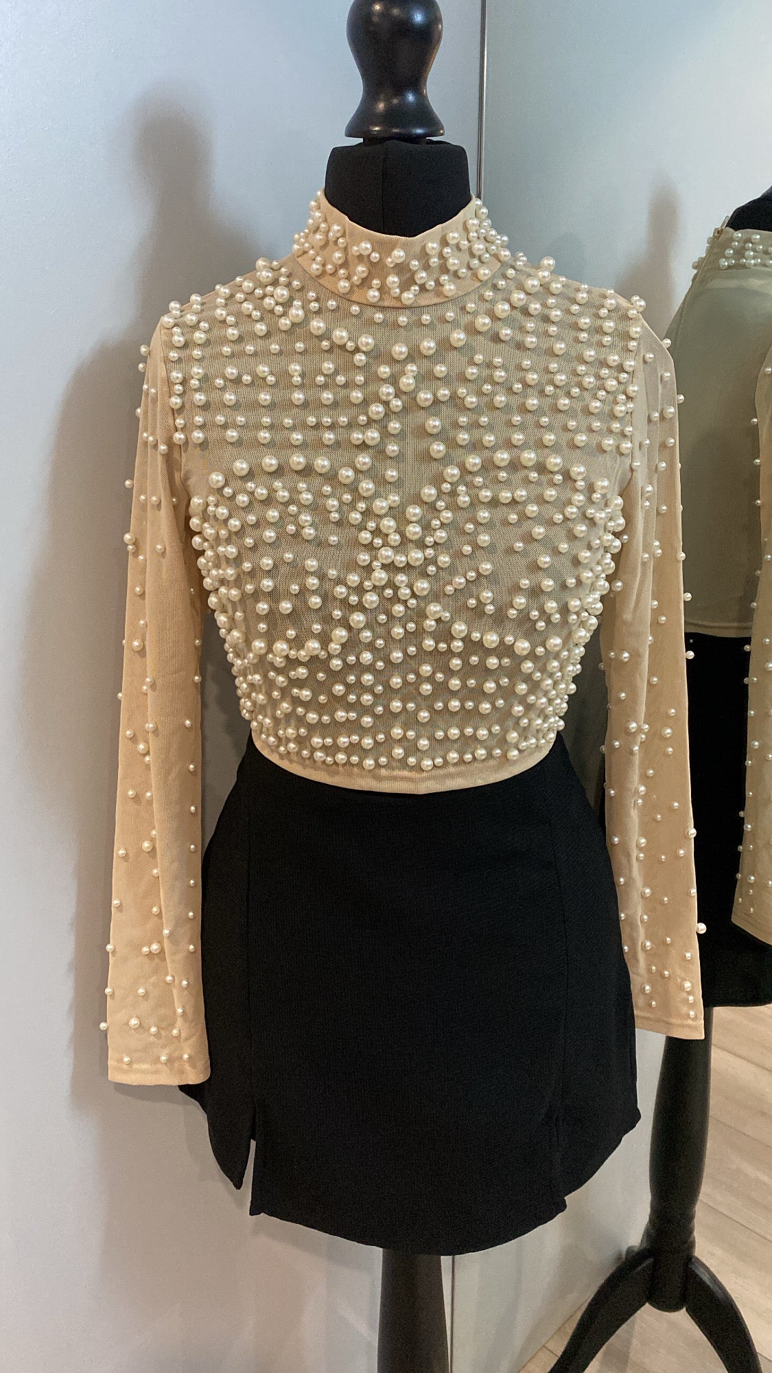 Pearl Embellished Mesh Top