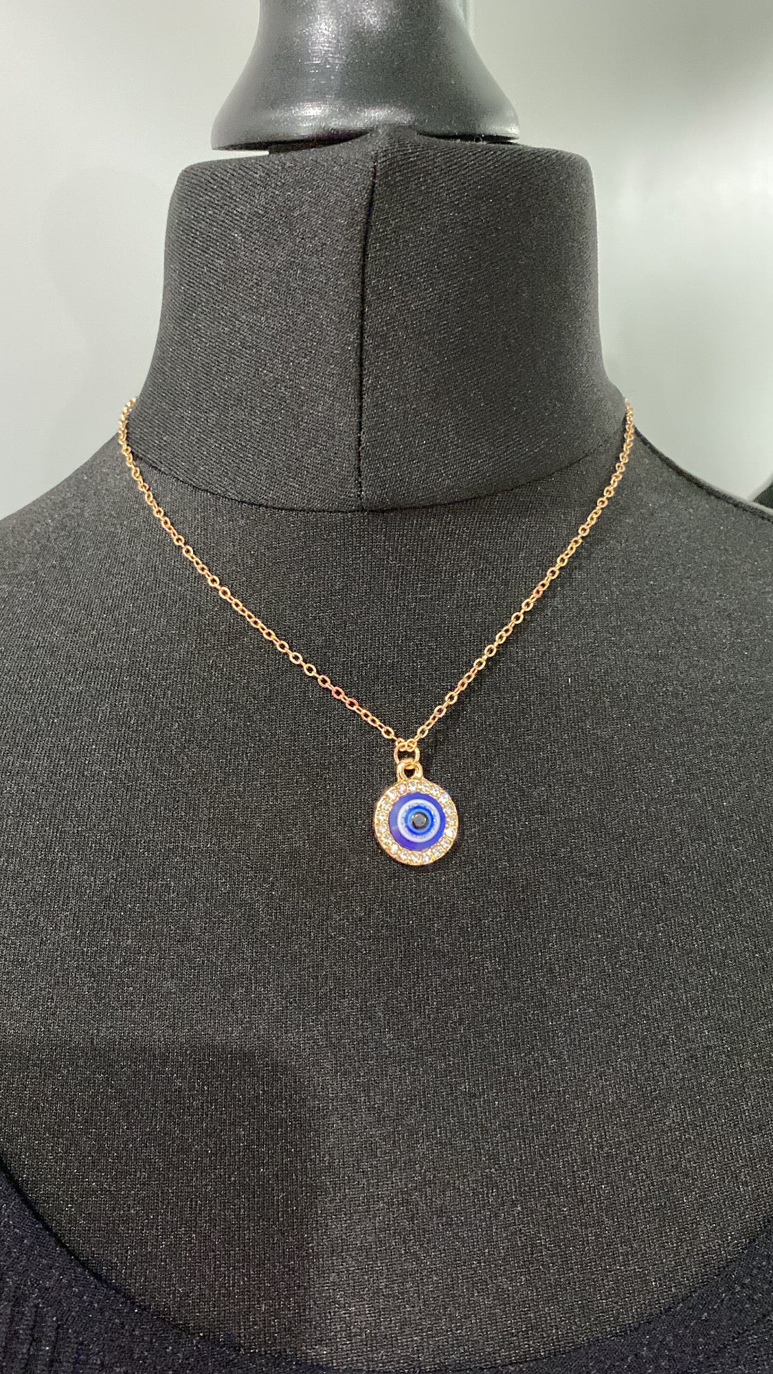Gold Round Diamante Evil Eye Necklace