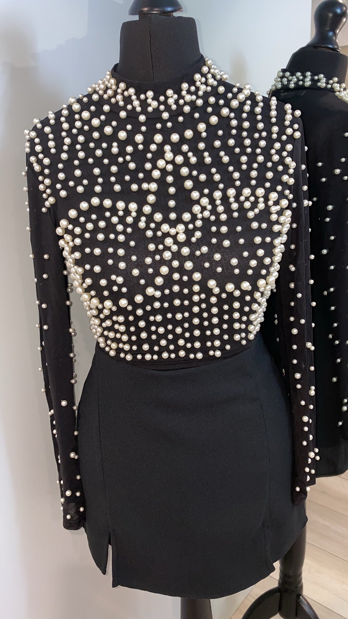 Pearl Embellished Mesh Top