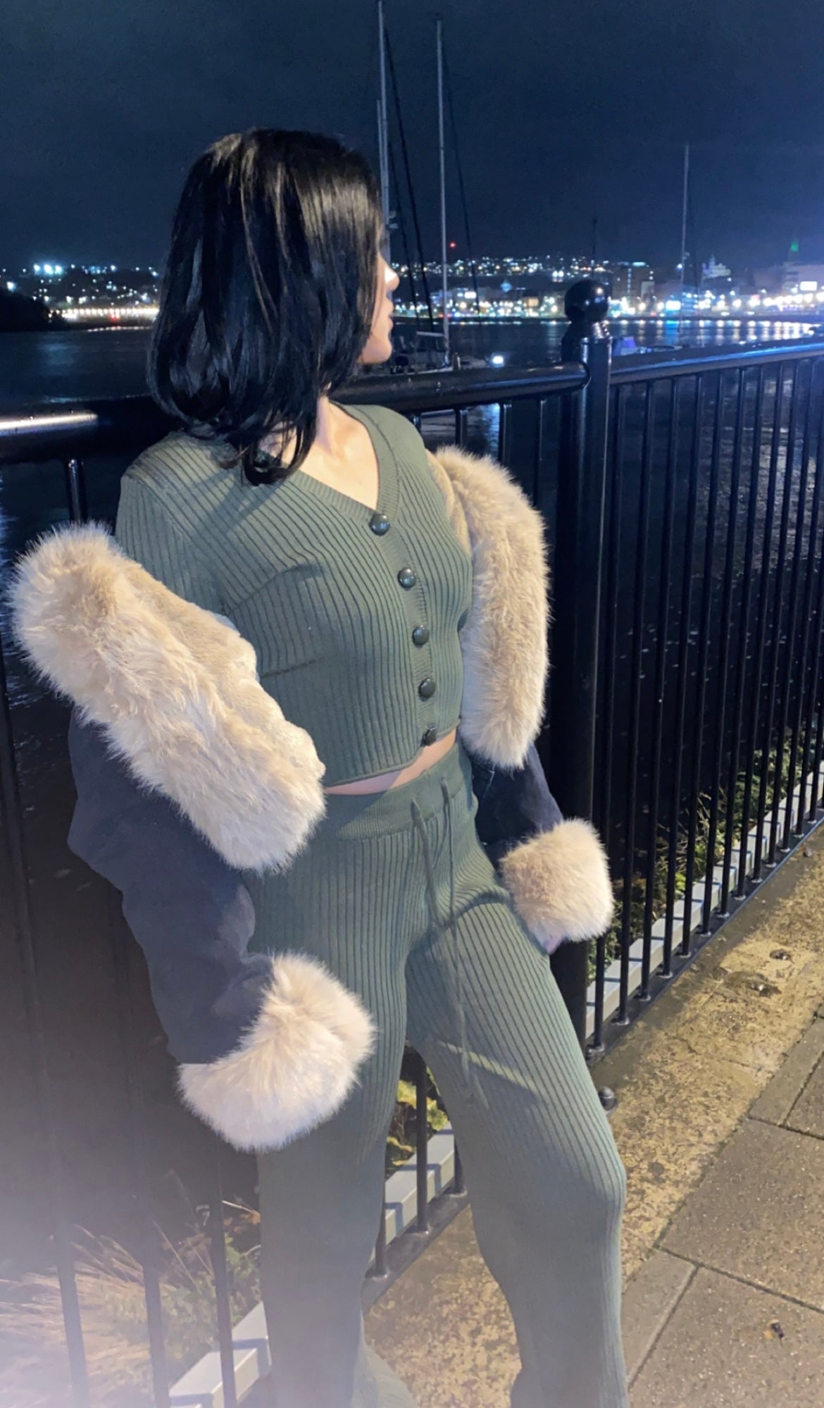 Ribbed Cardigan and Wide Leg Trouser Set