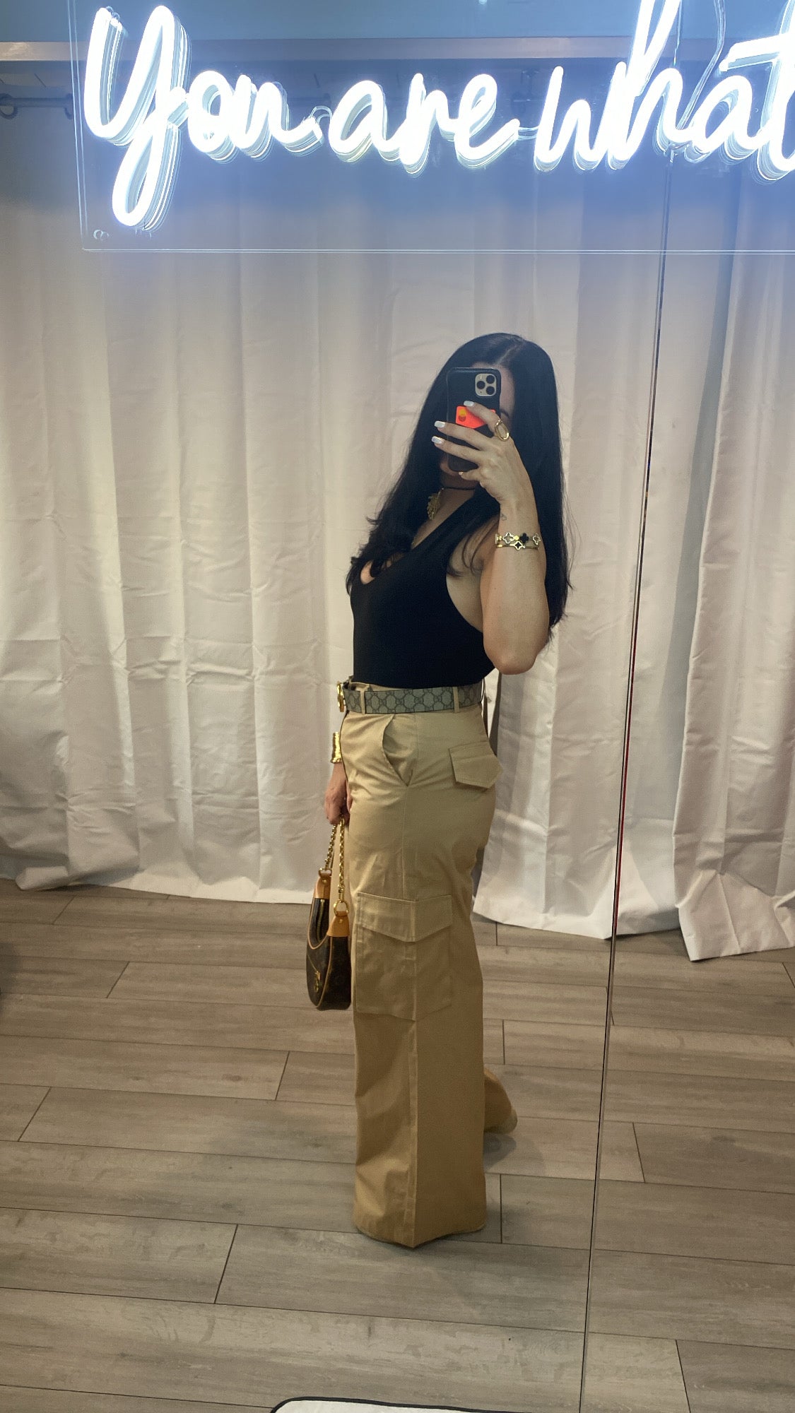 Beige Wide Leg Cargos