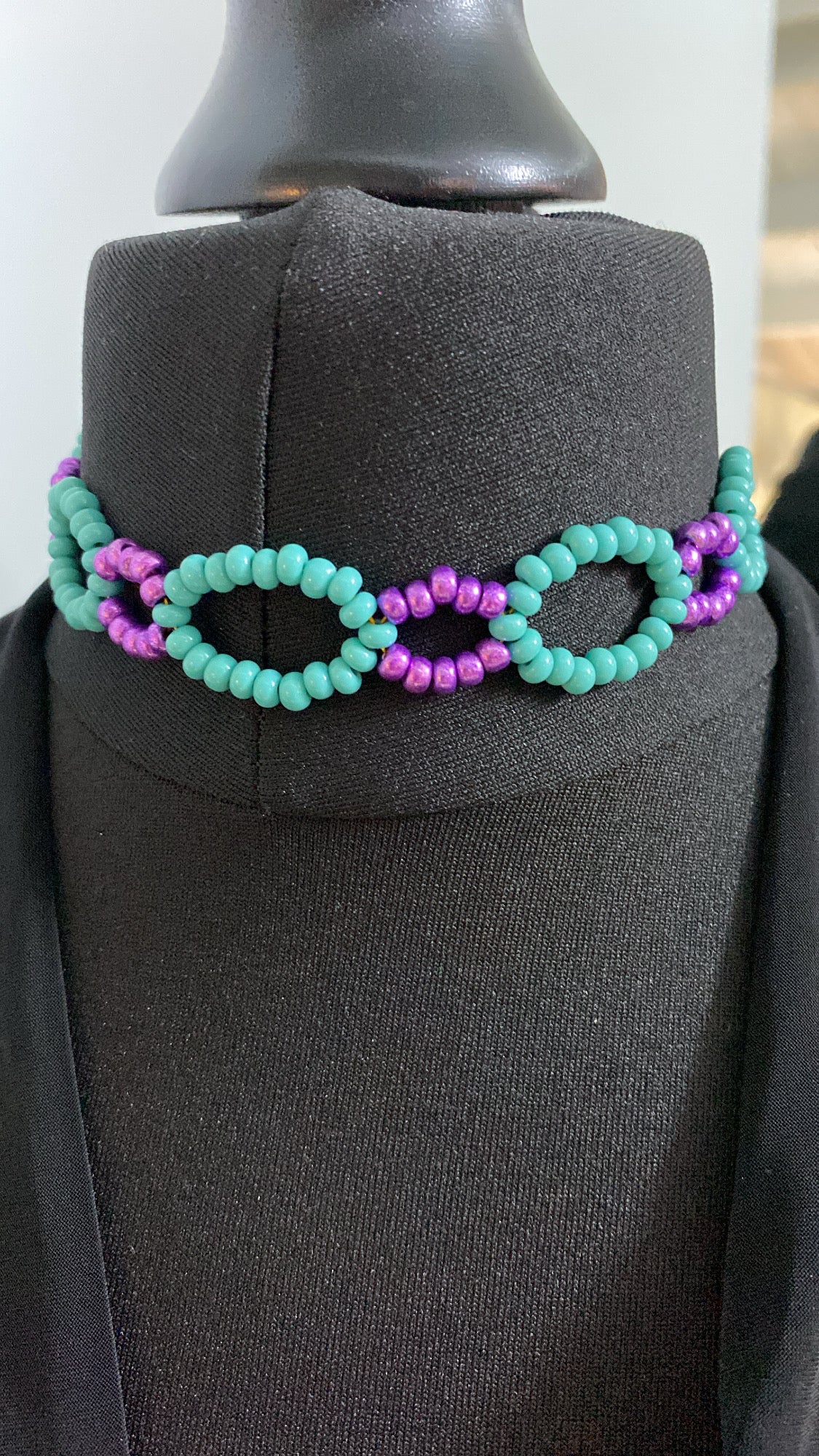 Colourful Beaded Choker, Purple & Turquoise