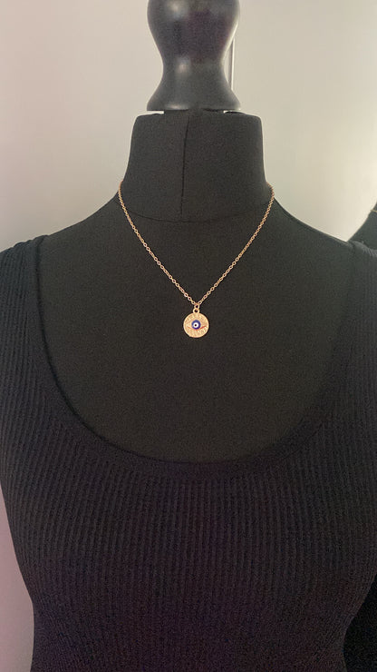 Gold Round Evil Eye Necklace