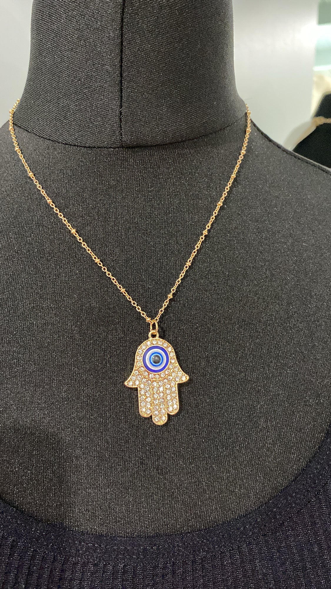 Gold Diamante Evil Eye Hamsa Hand Pendant