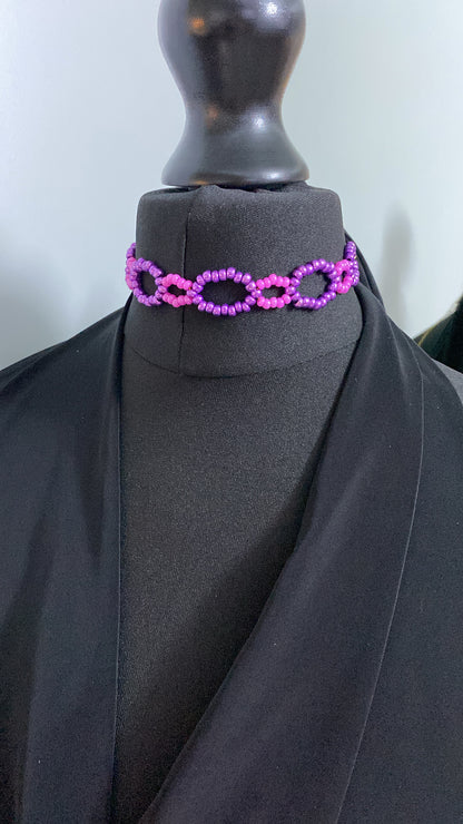 Colourful Beaded Choker, Purple & Pink