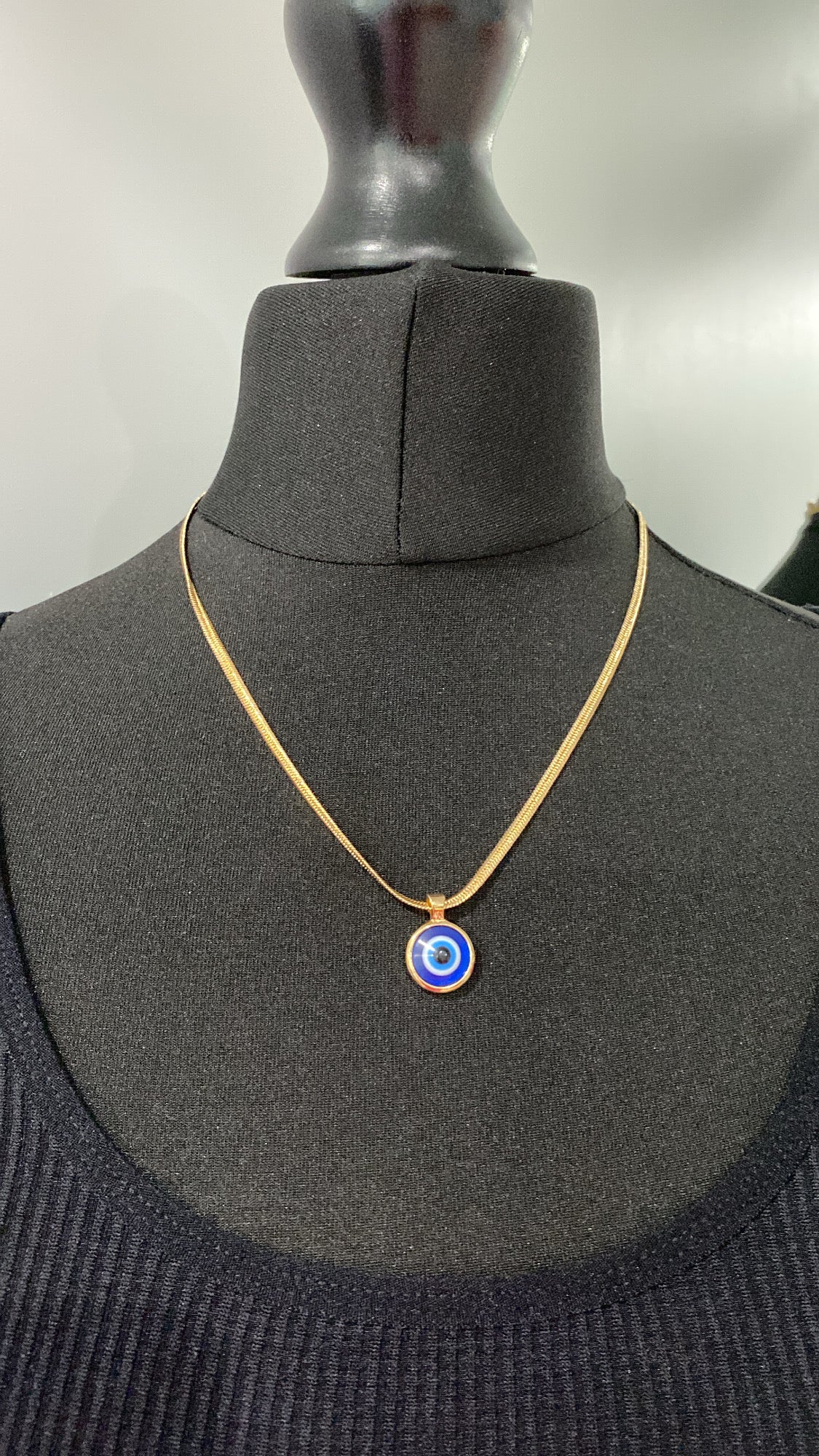 Gold Evil Eye Pendant, Thick Chain