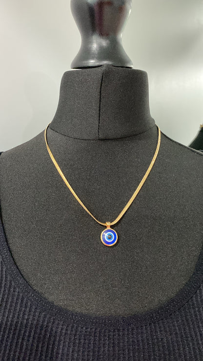 Gold Evil Eye Pendant, Thick Chain