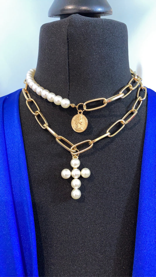 Layered Pearl Chain Necklace