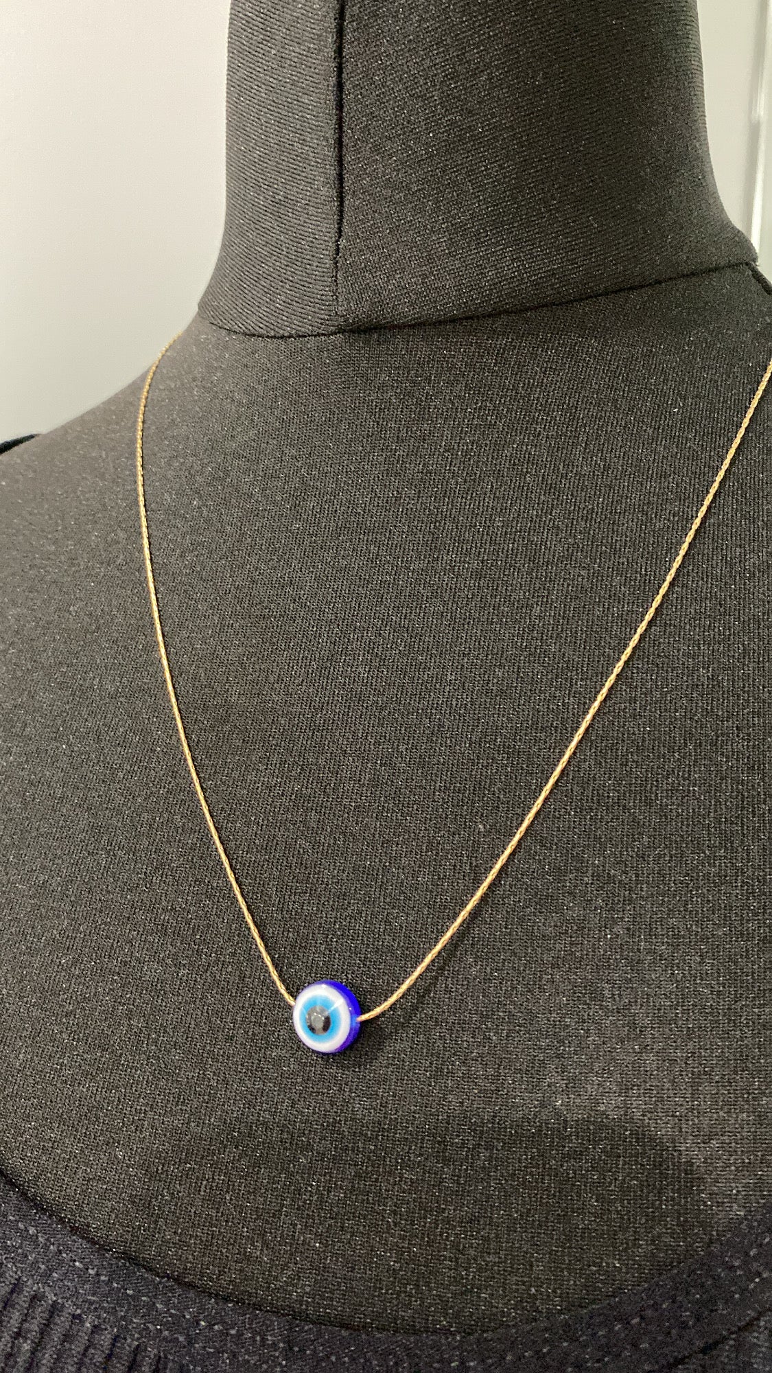 Gold Evil Eye Necklace, Thin Chain