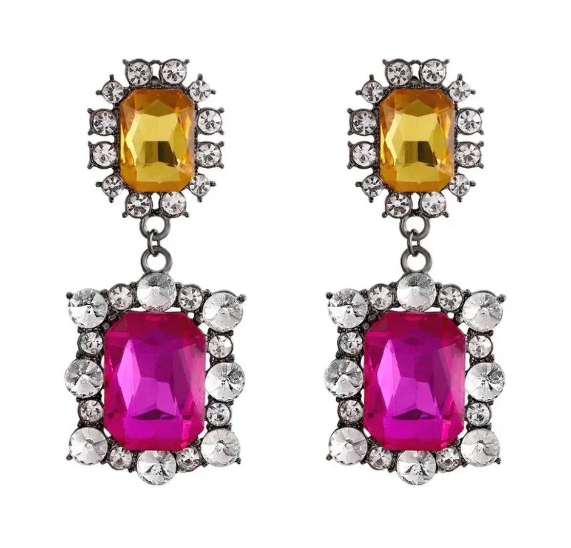 Statement 2-Piece Colourful Diamond Earrings