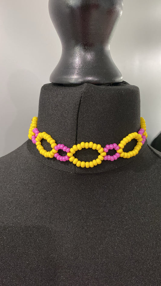 Colourful Beaded Choker, Yellow & Pink