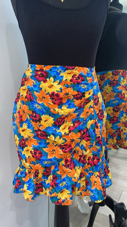 Floral Wrap Skirt, Blue