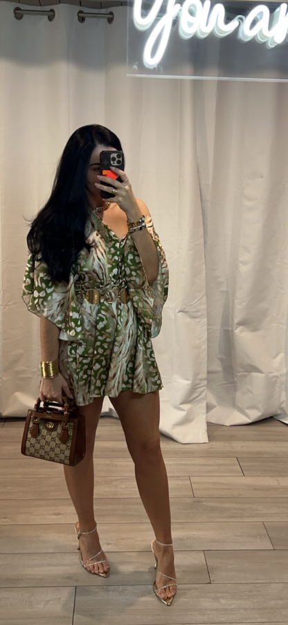 Satin Khaki Print Playsuit