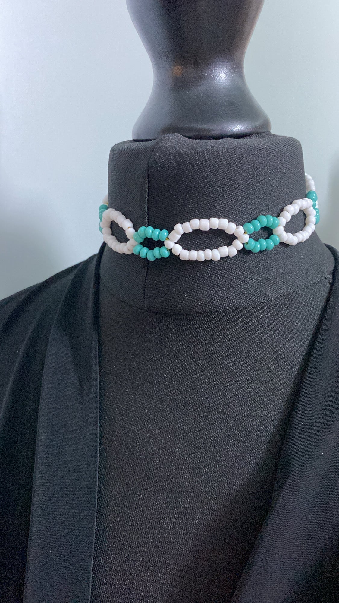 Colourful Beaded Choker, Turquoise & White