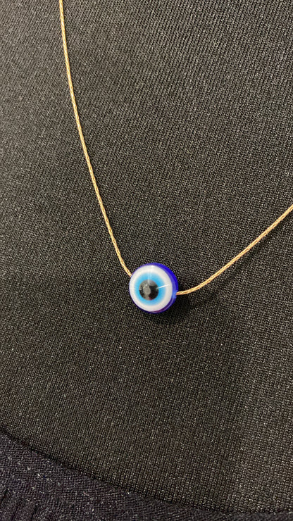 Gold Evil Eye Necklace, Thin Chain