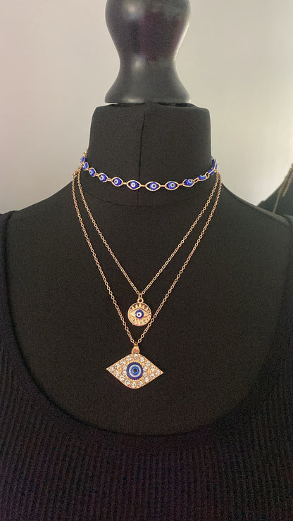 Gold Round Evil Eye Necklace