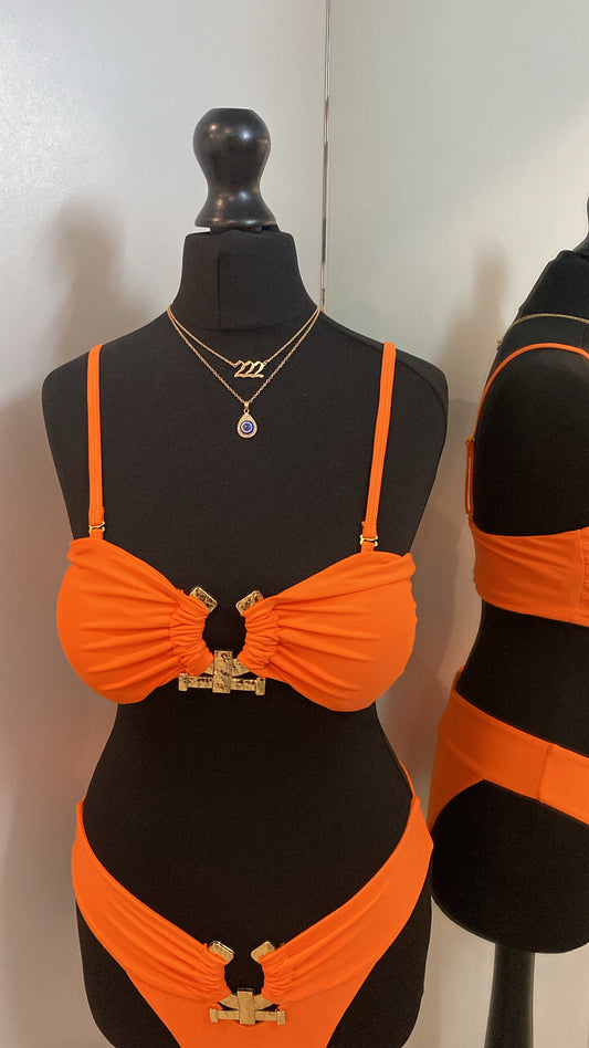 Orange & Gold Cut Out Two Piece Bikini