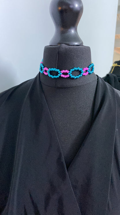 Colourful Beaded Choker, Turquoise & Pink