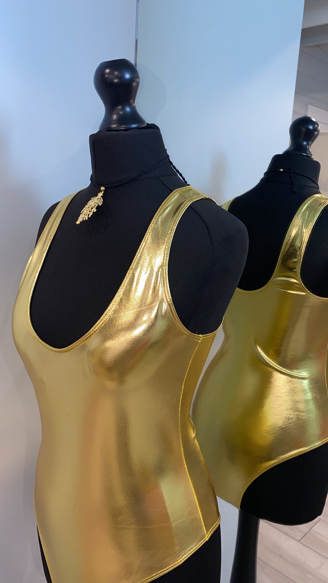 Metallic Scoop Neck Swimsuit, Gold