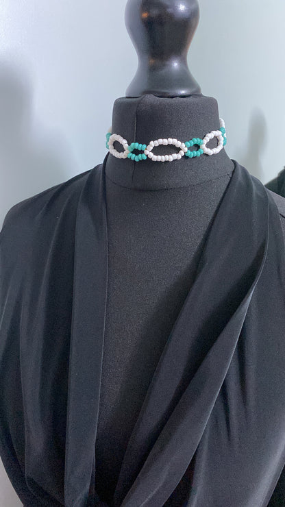 Colourful Beaded Choker, Turquoise & White