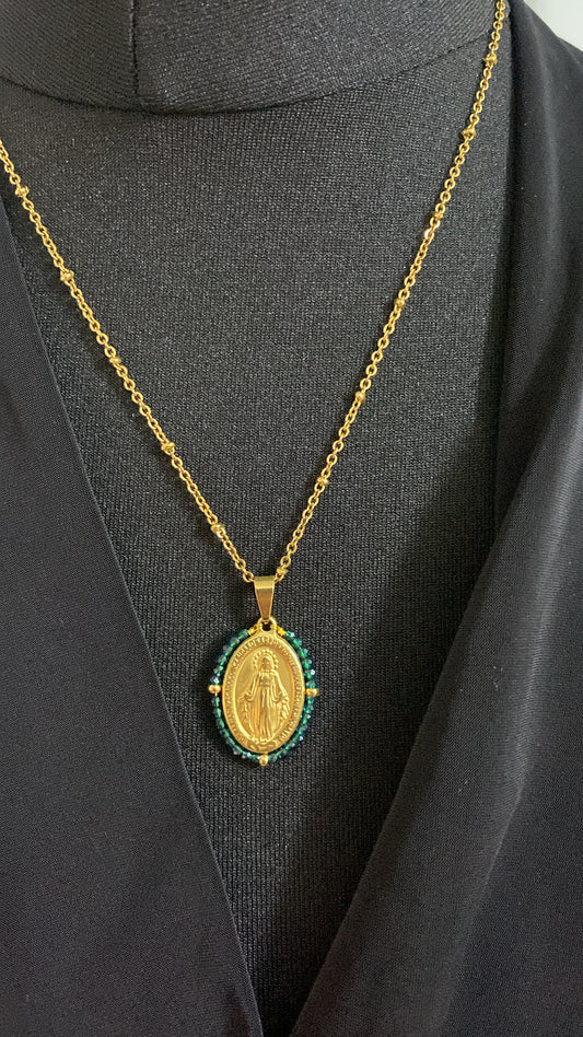 Gold Miraculous Medal, Turquoise