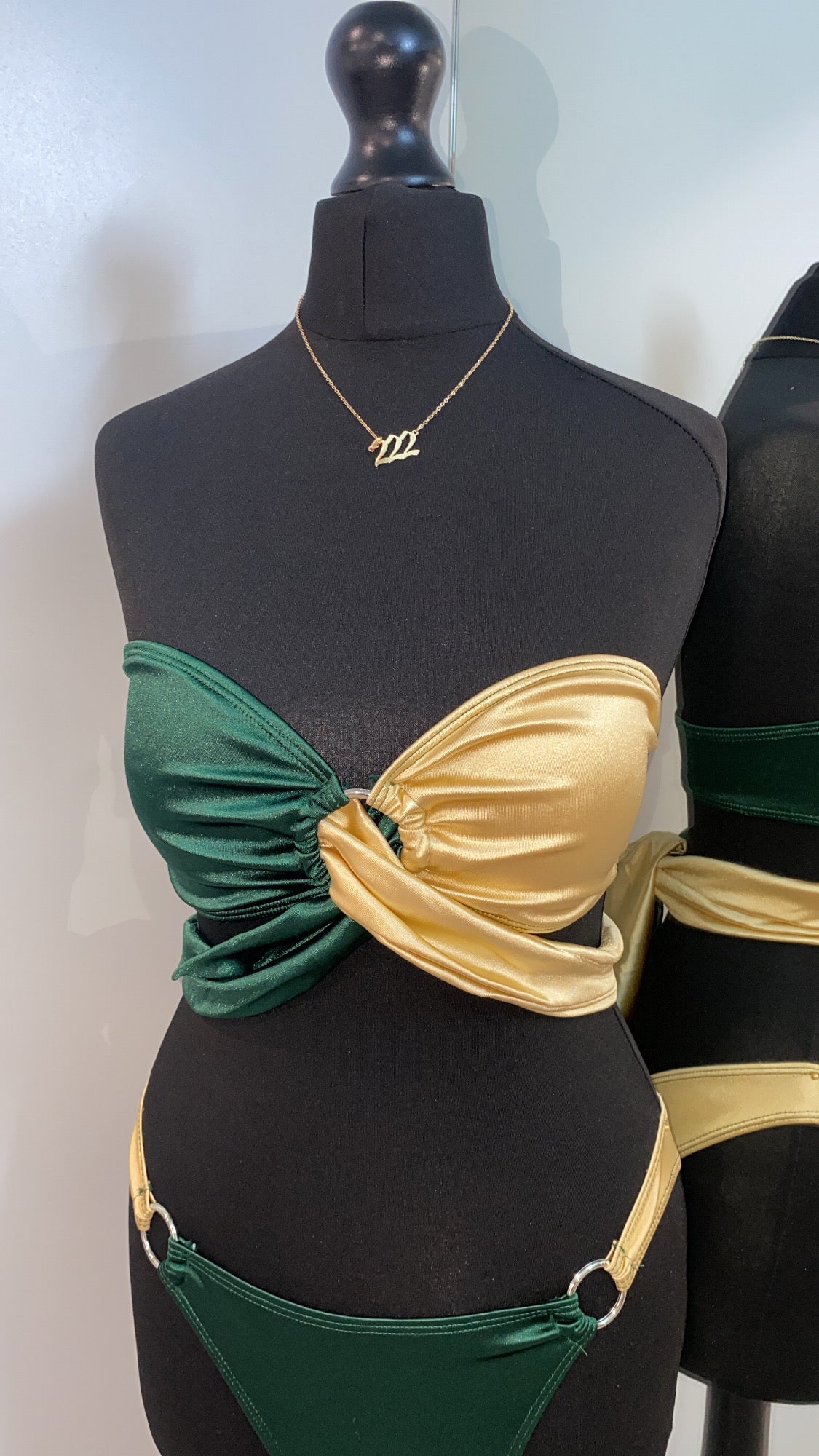 Green & Gold Multiway Satin Two Piece Bikini