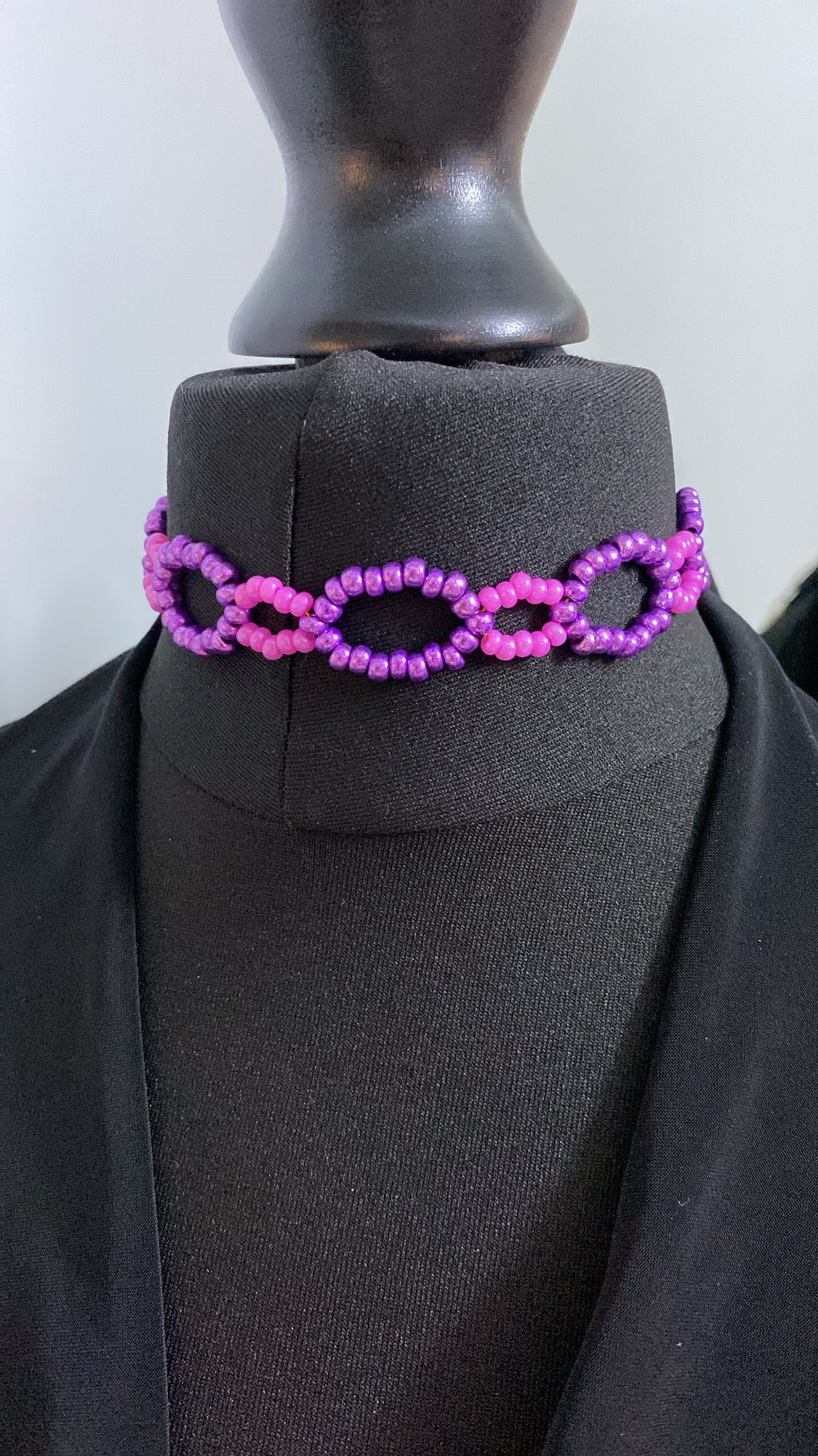 Colourful Beaded Choker, Purple & Pink