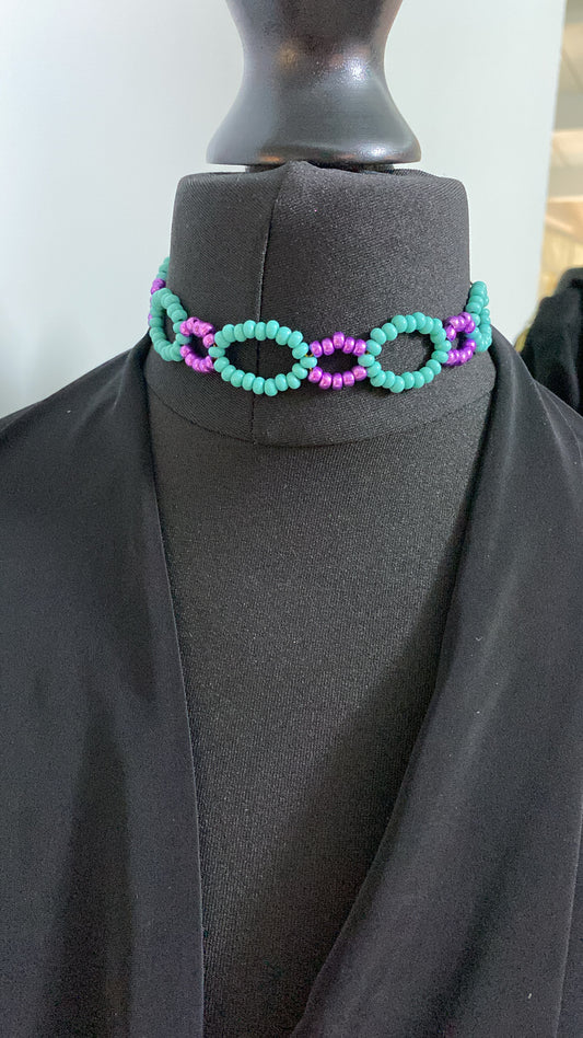 Colourful Beaded Choker, Purple & Turquoise