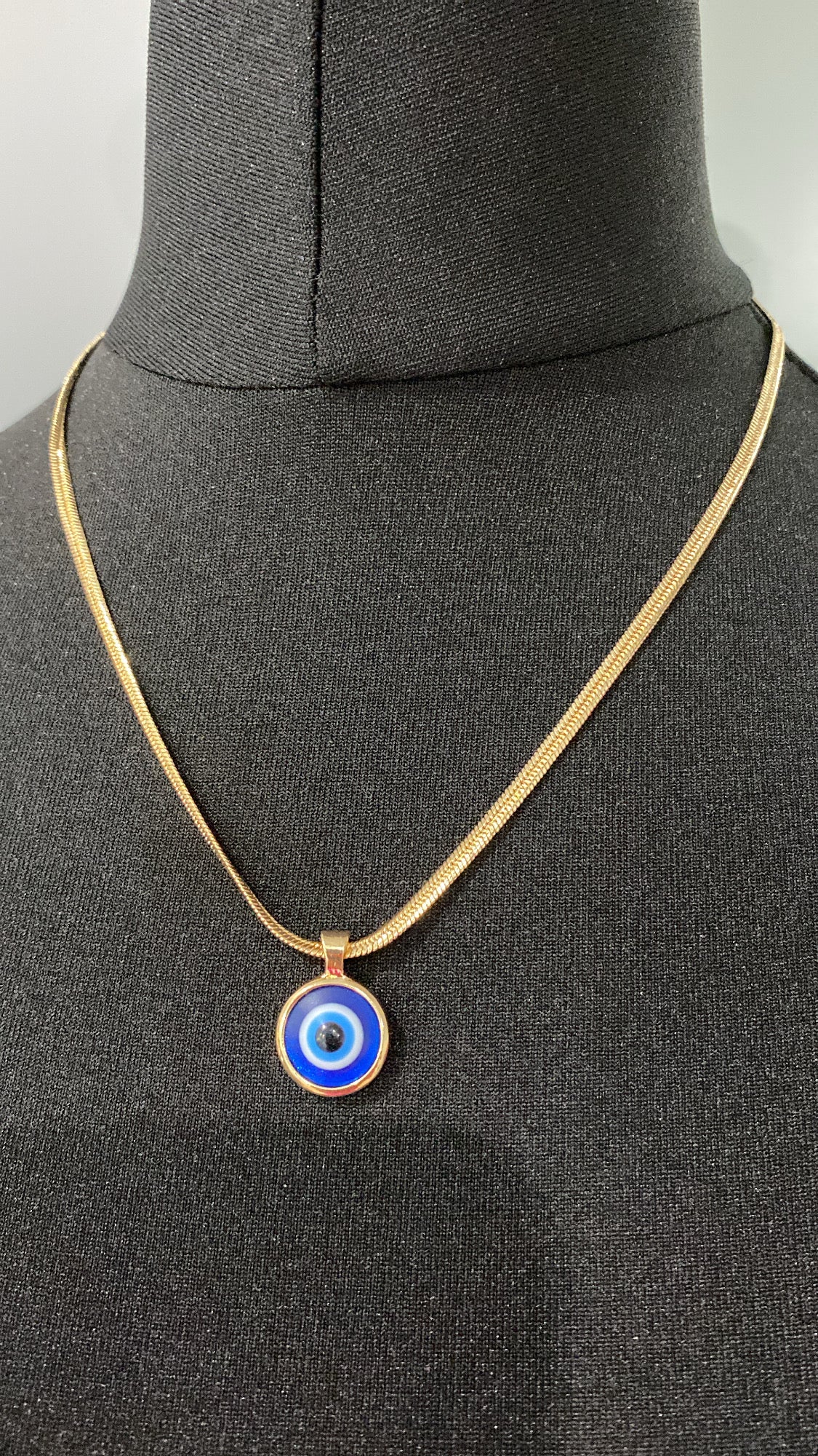 Gold Evil Eye Pendant, Thick Chain