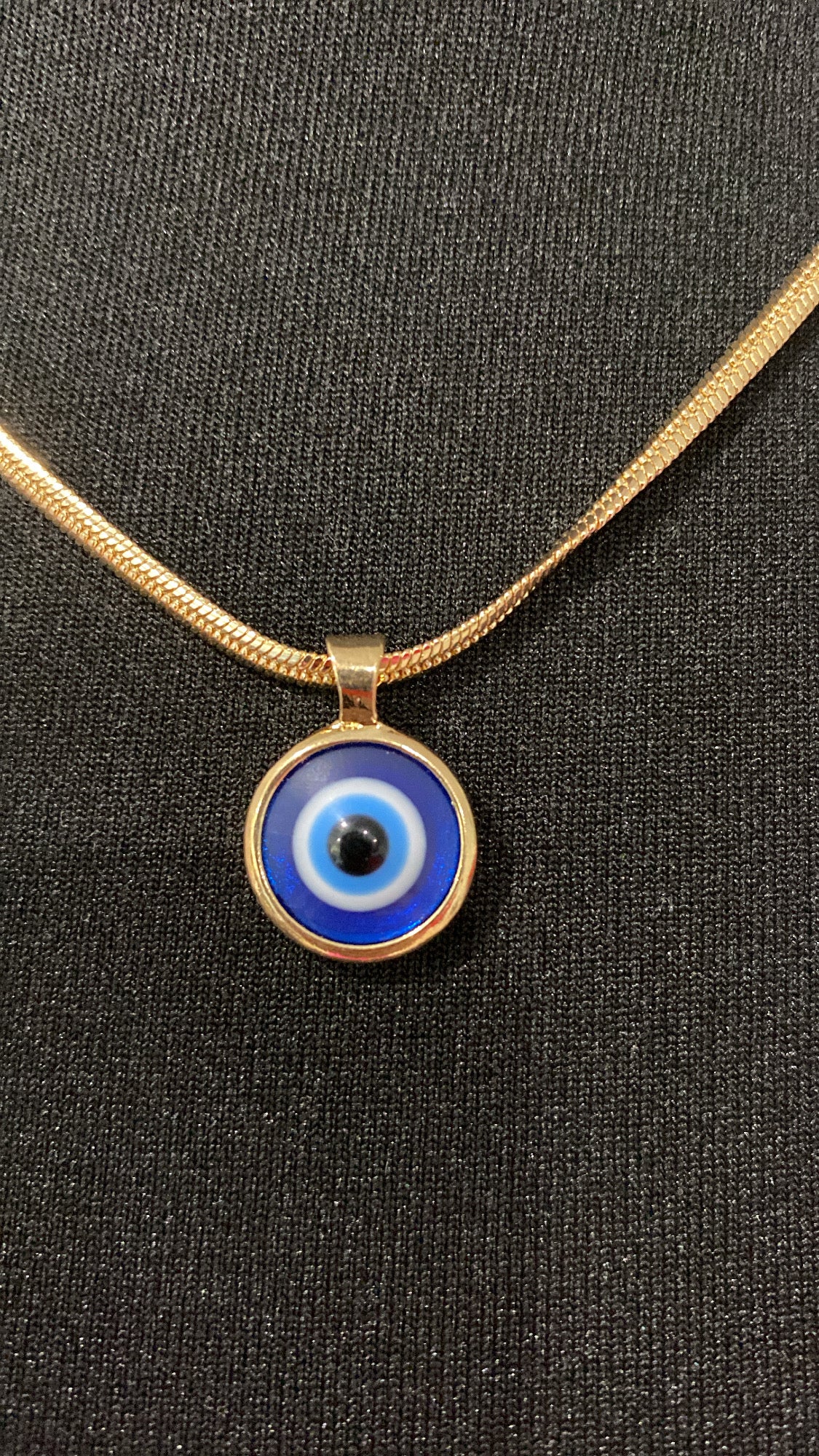 Gold Evil Eye Pendant, Thick Chain