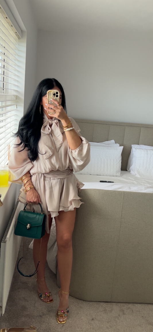 Metallic Pussy Bow Dress