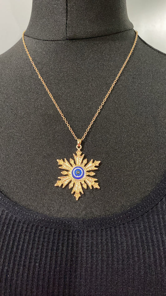 Gold Evil Eye Leaf Necklace