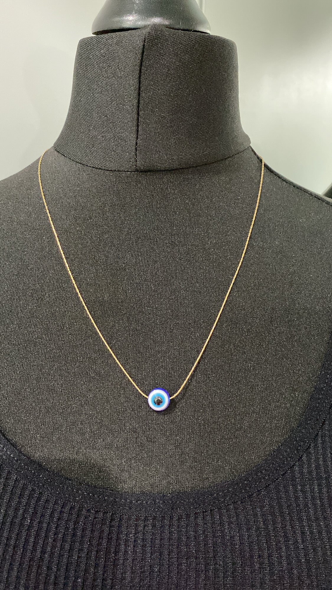 Gold Evil Eye Necklace, Thin Chain