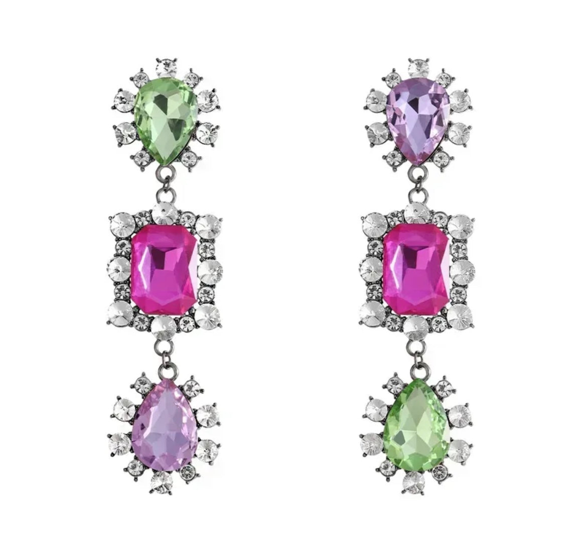 Statement 3-Piece Colourful Diamond Earrings