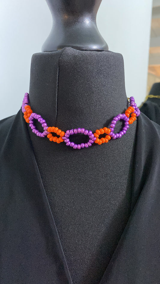 Colourful Beaded Choker, Purple & Orange