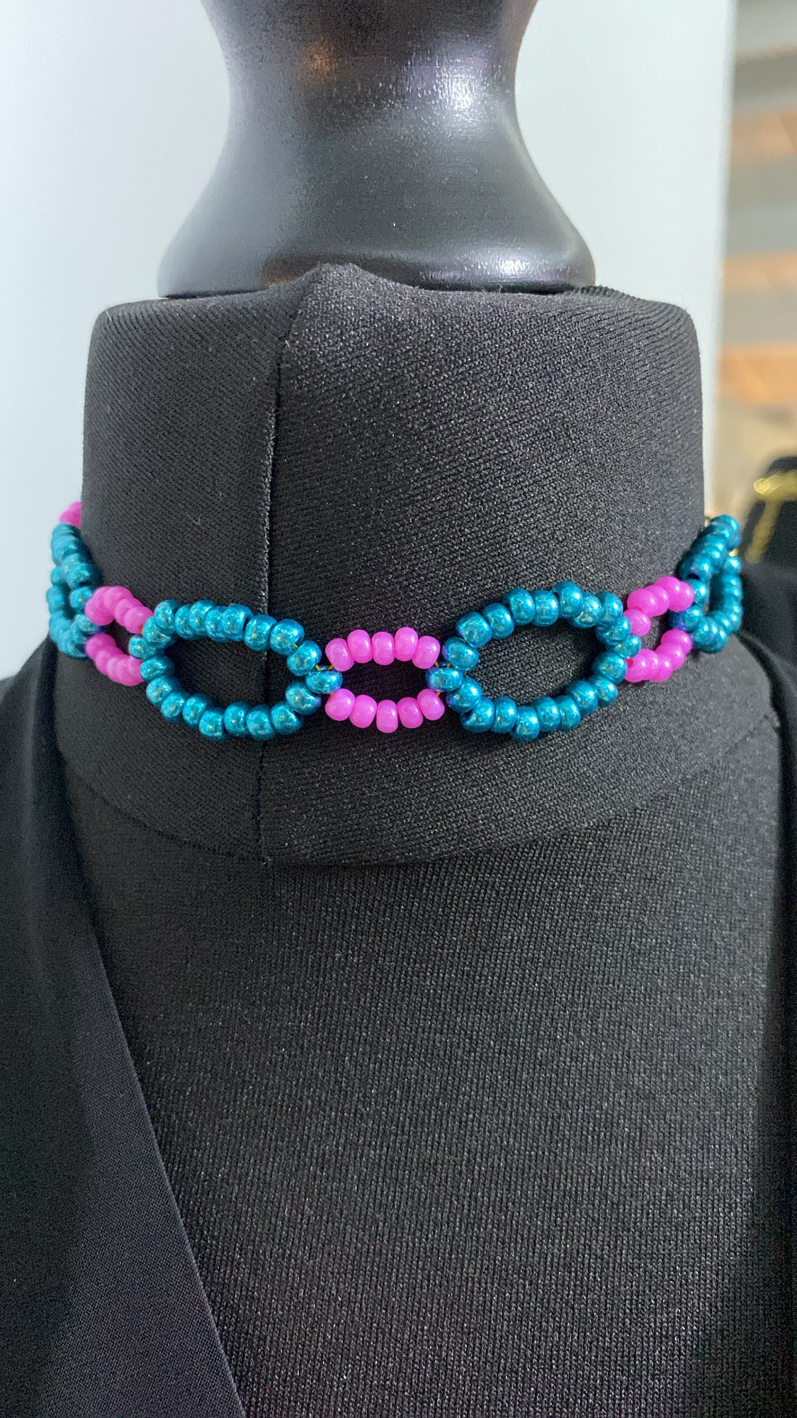 Colourful Beaded Choker, Turquoise & Pink