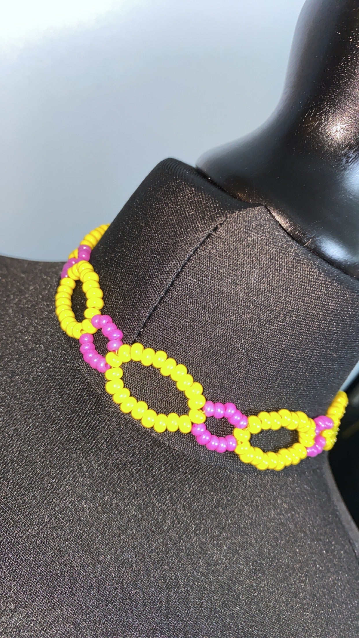 Colourful Beaded Choker, Yellow & Pink