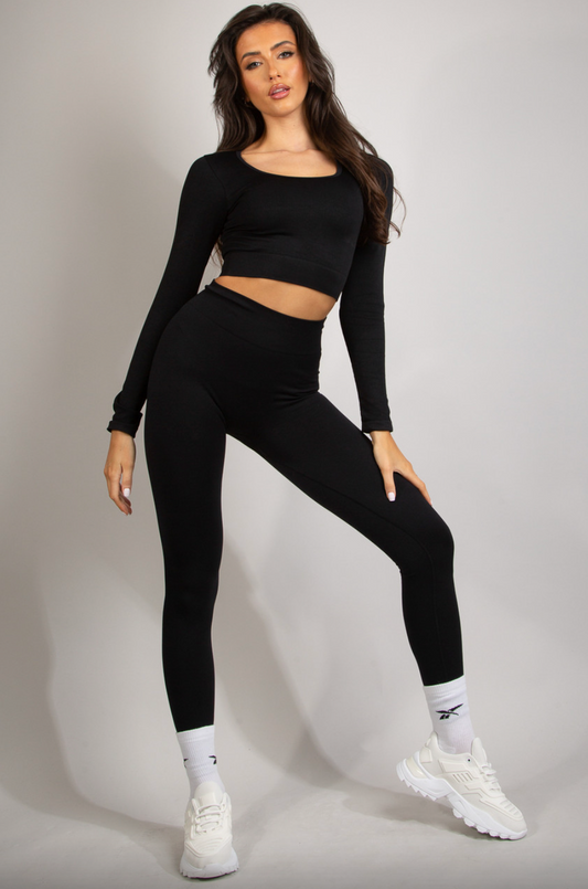 High Waisted Ribbed Leggings, Black