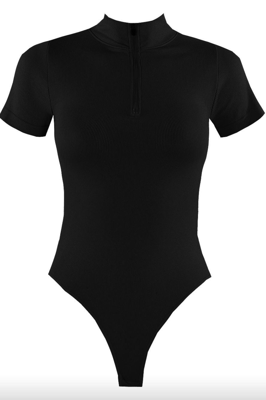 Half Zip Ribbed Bodysuit