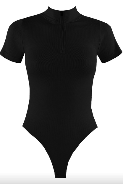 Half Zip Ribbed Bodysuit