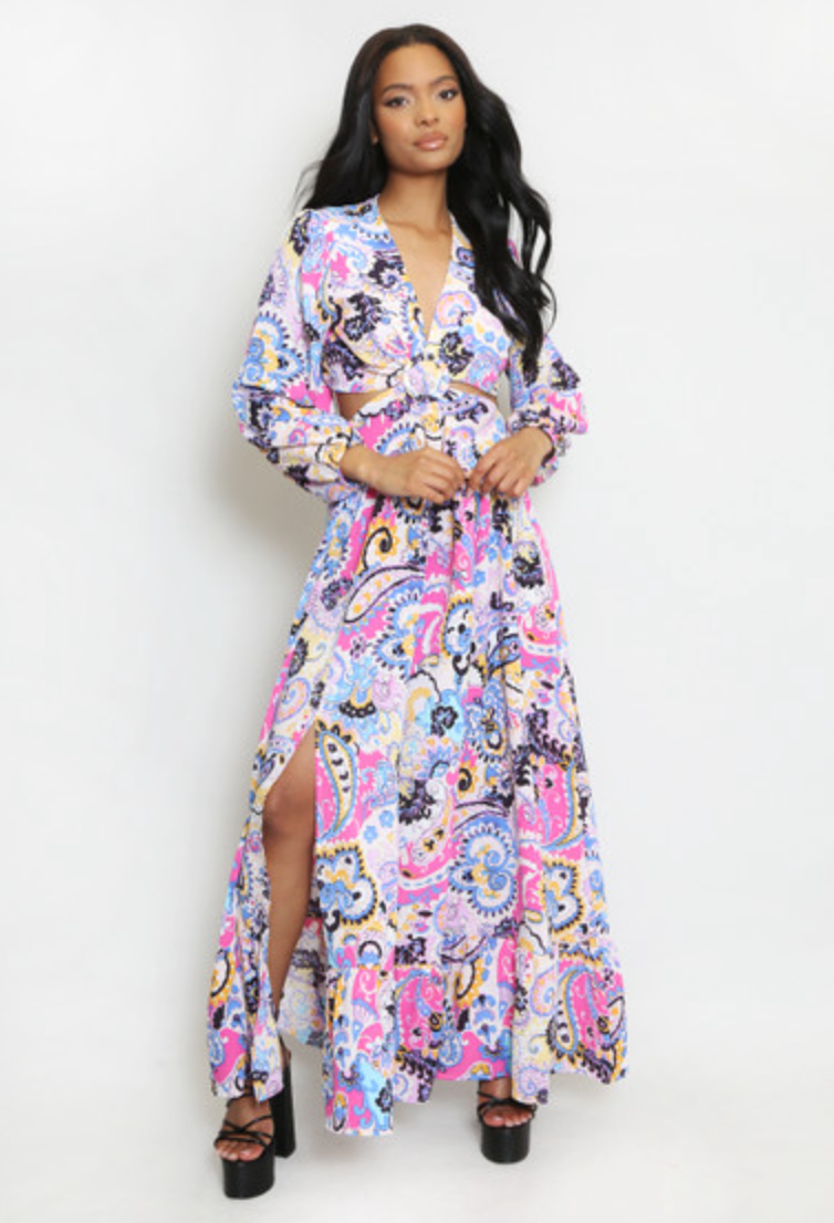 Cut Out Paisley Print Dress